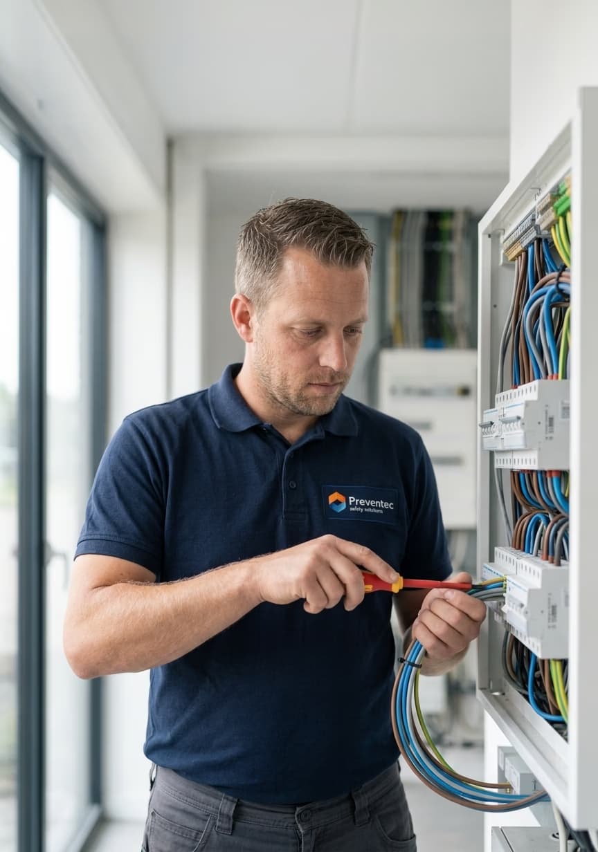 Monteur werkt aan een elektrotechnische installatie